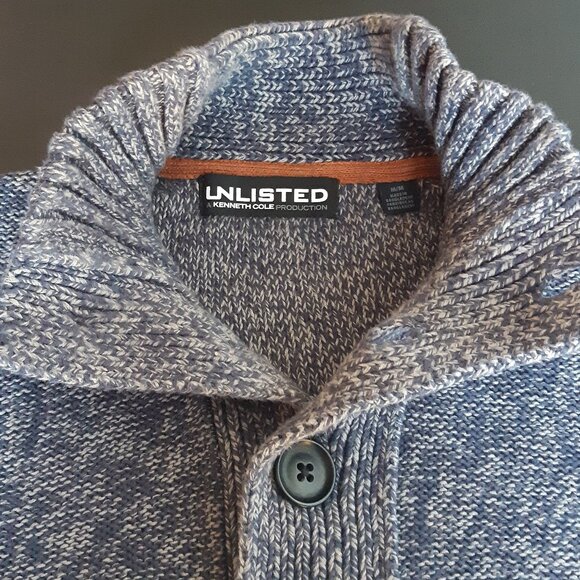 Kenneth Cole Unlisted SZ M Mock Neck 4 Button Pullover Blue Men's Cotton Sweater - Picture 15 of 15